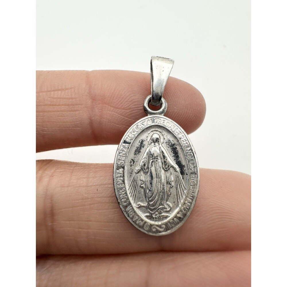 925 Italy Sterling Silver Miraculous Medal Virgin Mary Pendant